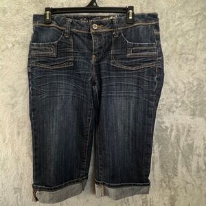 Mudd Dark Wash Cuffed Denim Capri Jeans Embroidered Pockets Size 11 DJBM21051